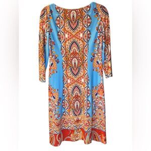 London Times Size 6 Paisley‎ Print 3/4 Sleeve Stretch Sheath Dress